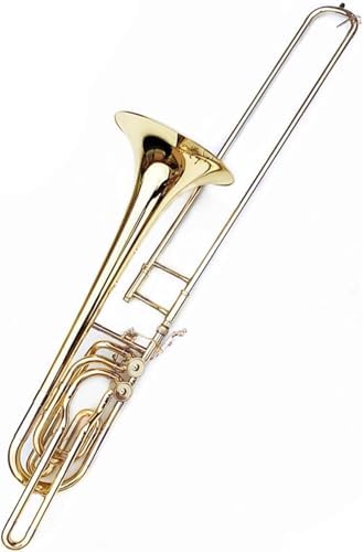 B Flat Brass Trombone, with Case, Gold Finished, Professional B Flat Bass Trombone Instrument
