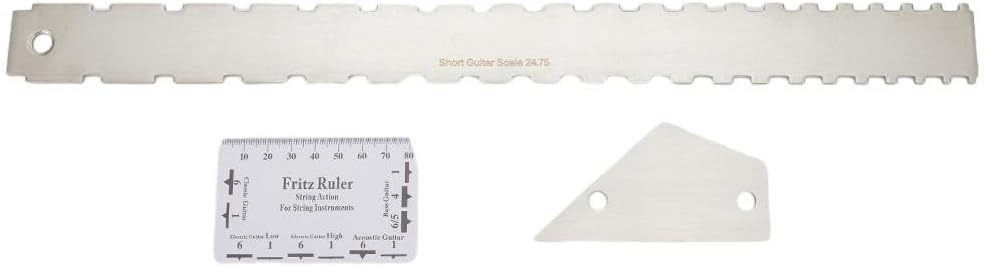 Guitar Neck Notched Straight Edge Ruler Set with for fret Level Tool and String Action Gauge for Electric Guitar Setup 42cm Stainless Steel