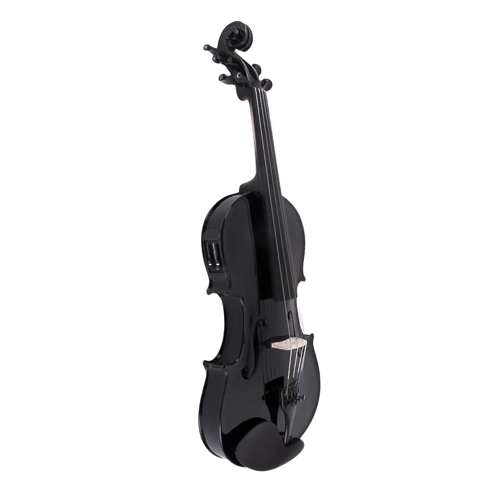 Vetimobato 16 Inch 5-String Electric Viola - FCGDA Tuning Electric Acoustic Viola for Students, Adults, Professional - Handmade Maple & Spruce Body with Ebony Fittings, Case, Bow (Black)