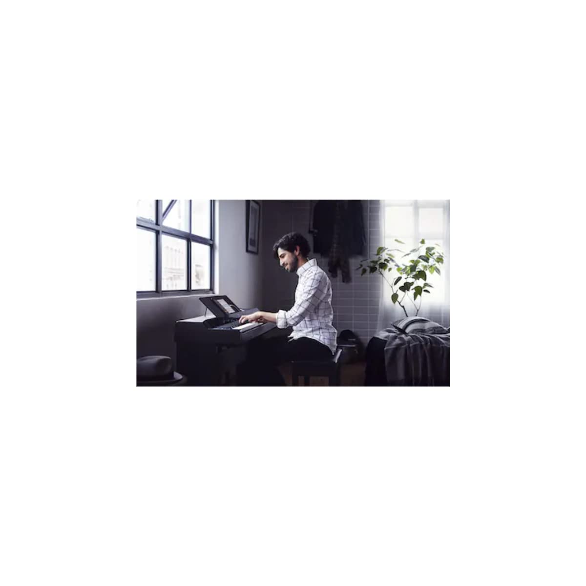 Yamaha PS500 88-key Smart Digital Piano w/Stream Lights Technology, PA500C Power Adapter and FC4A Sustain Pedal, White