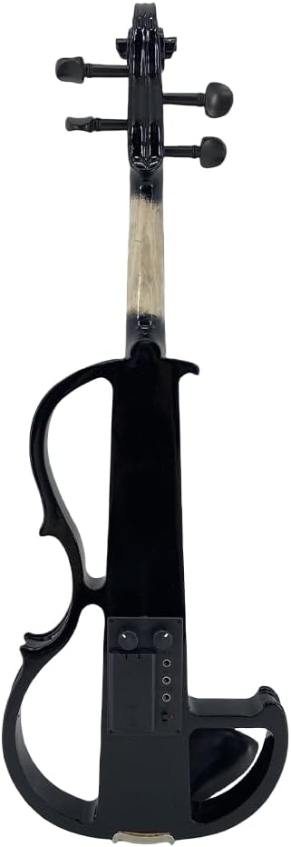 Vetimobato Electric Violin 4/4 Full Size Solid Wood Silent Violin Set for Adults Beginner Practice Electric Fiddle with Ebony Fittings Hard Case & Bow(4 String Black)