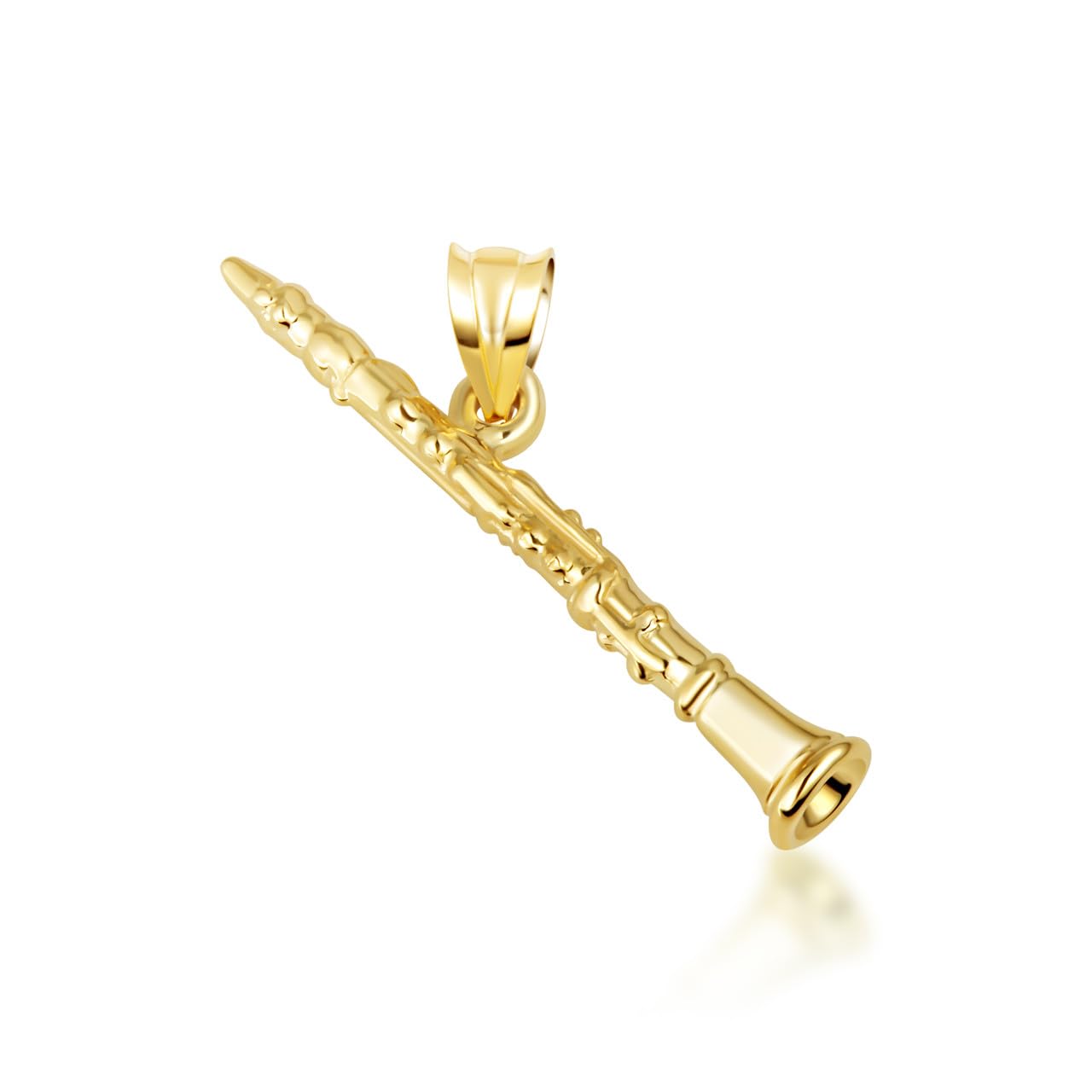 Gold Three Dimensional Clarinet Woodwind Music Charm Pendant Necklace | 10K or 14K Yellow, Rose, or White Gold | Choice of Pendant Only or Chain Length