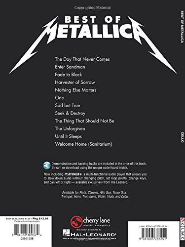 Metallica - Best of Metallica for Cello Sheet Music Songbook | 12 Solo Arrangements for Cello with Online Audio Backing Tracks | Instrumental Play-Along Collection for Rock and Heavy Metal Fans