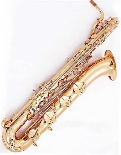 E-Flat Baritone Saxophone Gold Lacquer Brass Body for Beginner Adult Students, Concert Studio School Performance with Case & Mouthpiece