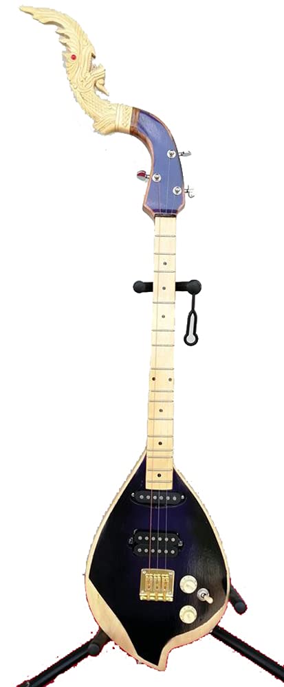 Isarn Electric Phin 3 Strings, Thai Lao Guitar Musical Instrument, Traditional Thai Musical Pin77 (Brown-A)