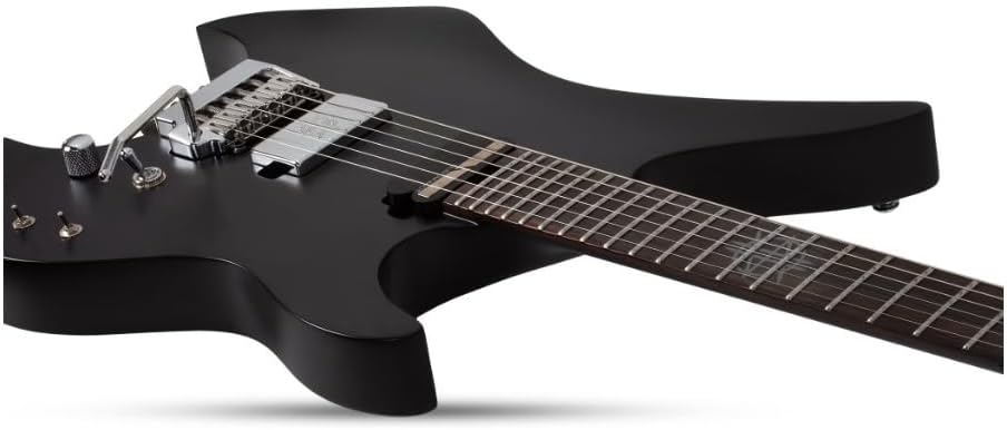 Schecter Synyster Gates Custom-6 TR-S Headless Signature Electric Guitar - Black | Chambered Mahogany with Maple Center, Sustainiac Neck Plus Schecter Synyster Gates Bridge Humbucker, Hipshot Trem, 25.5 Scale