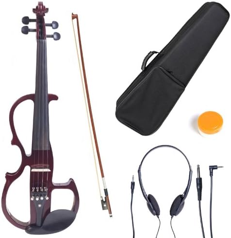 Cecilio Left-Handed Electric Violin - 1/2 Full Set Solid Wood Electric Silent Violin with Ebony Fittings, Ideal Gifts for Musicians & Music Enthusiasts, Mahogany Metallic