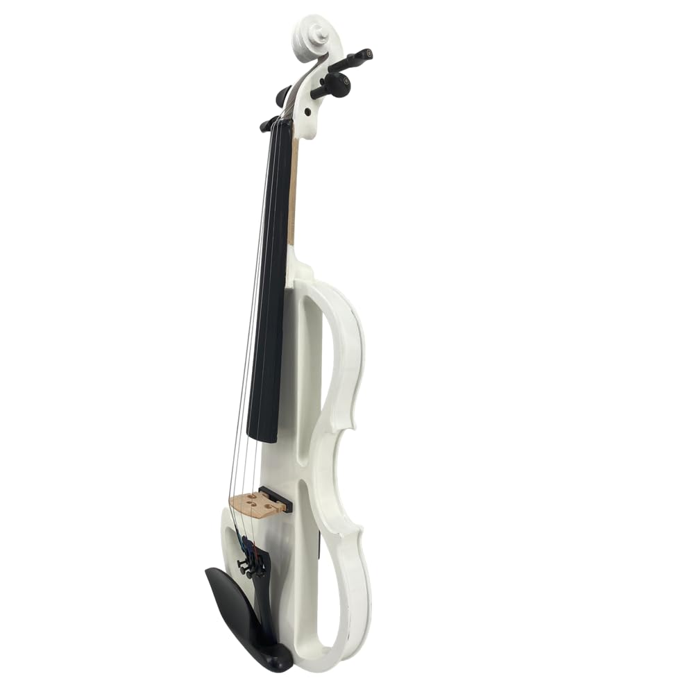 4/4 Full Size Electric Violin – Silent Electric Violin with Headphone Jack, Ebony Fittings – Includes Case, Bow, – Ideal for Practice & Performance (Black)