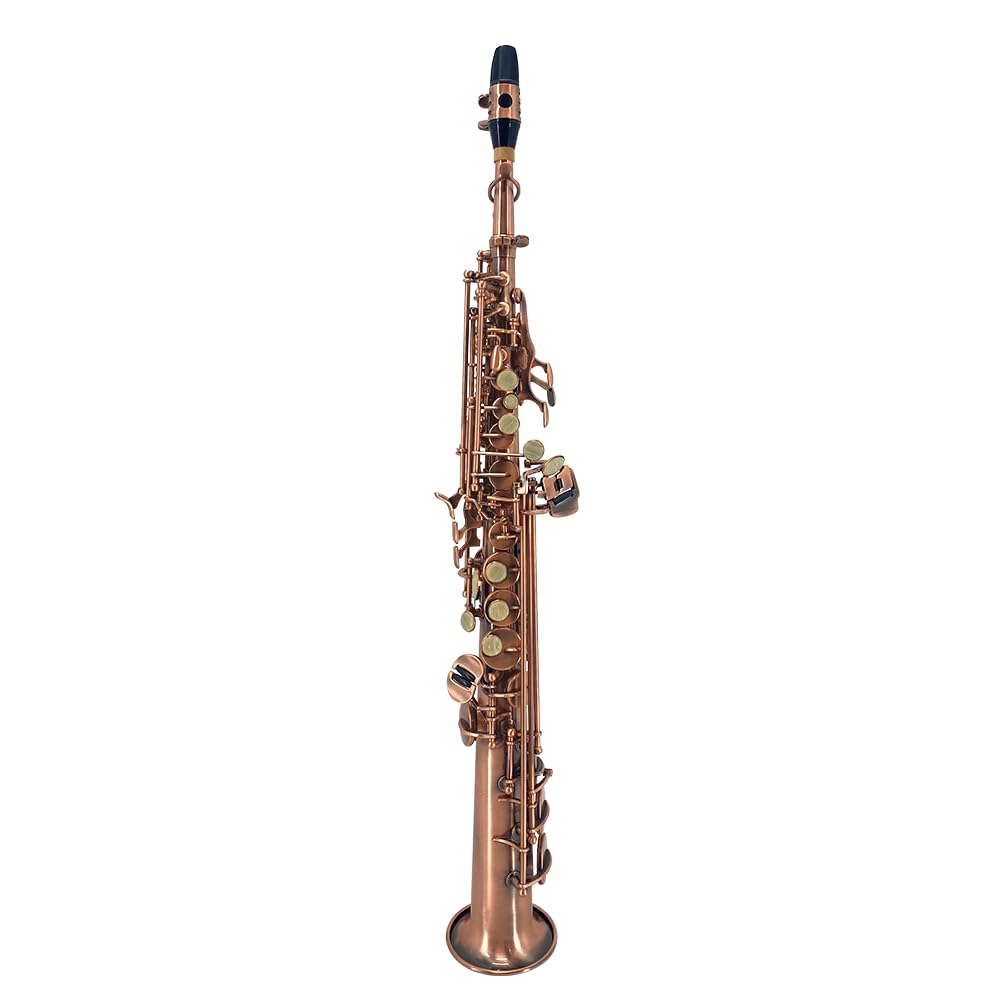 Bb Straight Soprano Saxophone Gold Lacquer Brass with Exquisite Carving and Shell Keys Full Set Includes Hard Case Mouthpiece Reeds Gloves for Students