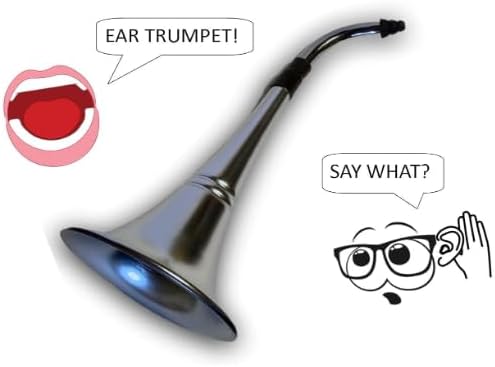 Ear Trumpet Horn, Metal Hearing Cone Gag Gift for Retirement & Birthday | All-metal, vintage silver finish, funnels real sound; gag gift for retirement, birthday, White Elephant, Secret Santa