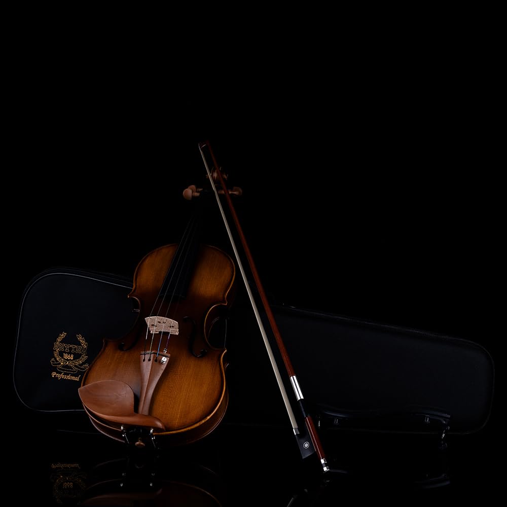 Rhythm Violin Set for Beginners,Acoustic Violins Starter Kit Package for Student,Beginners Fiddle with Hard Case, Rosin, Shoulder Rest, Bow, and Extra Strings (NATURAL, Full)