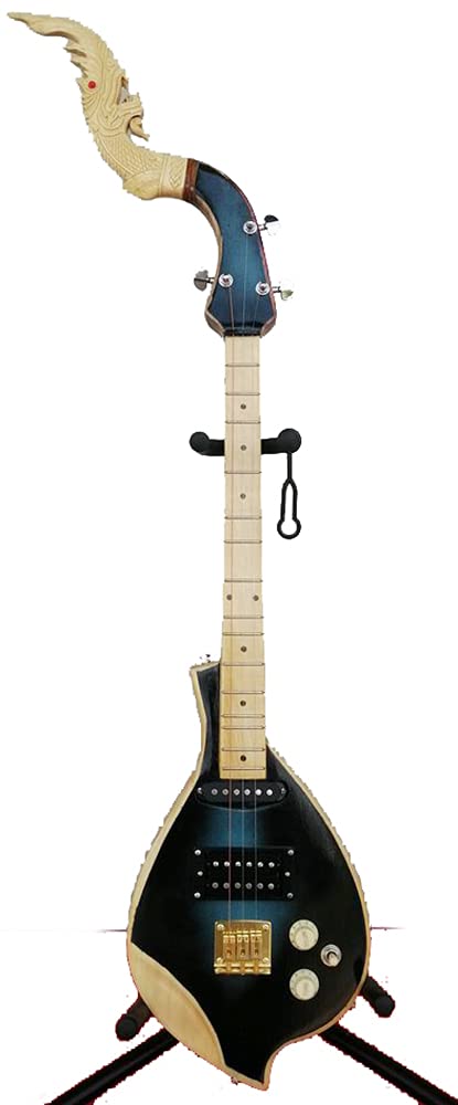 Isarn Electric Phin 3 Strings, Thai Lao Guitar Musical Instrument, Traditional Thai Musical Pin77 (Brown-A)