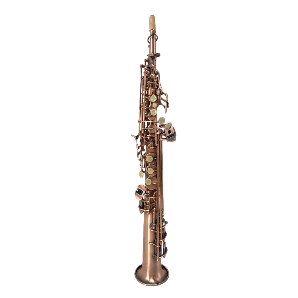 Bb Straight Soprano Saxophone Gold Lacquer Brass with Exquisite Carving and Shell Keys Full Set Includes Hard Case Mouthpiece Reeds Gloves for Students