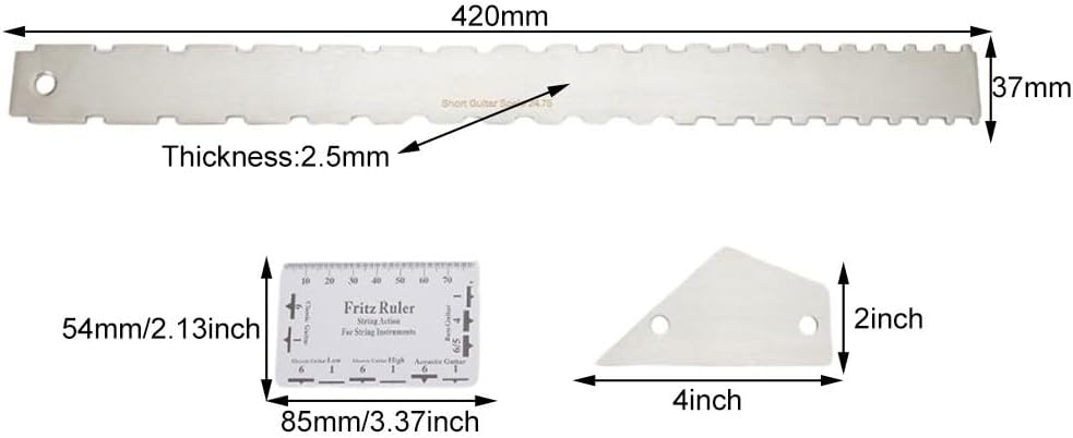 Guitar Neck Notched Straight Edge Ruler Set for Fret Leveling and String Action Gauge Stainless Steel Tool Kit for Electric Guitar Maintenance and Setup