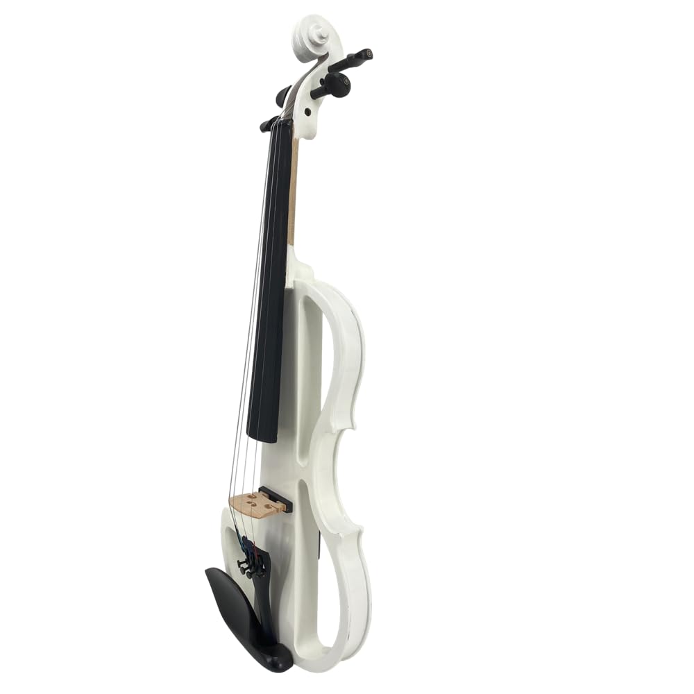 4/4 Full Size Electric Violin – Silent Electric Violin with Headphone Jack, Ebony Fittings – Includes Case, Bow, – Ideal for Practice & Performance (Black)