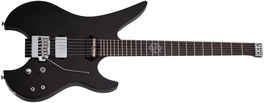 Schecter Synyster Gates Custom-6 TR-S Headless Signature Electric Guitar - Black | Chambered Mahogany with Maple Center, Sustainiac Neck Plus Schecter Synyster Gates Bridge Humbucker, Hipshot Trem, 25.5 Scale