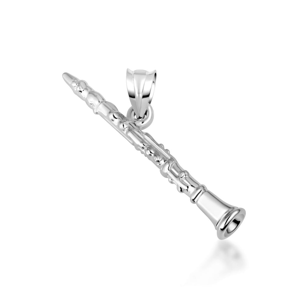 Gold Three Dimensional Clarinet Woodwind Music Charm Pendant Necklace | 10K or 14K Yellow, Rose, or White Gold | Choice of Pendant Only or Chain Length