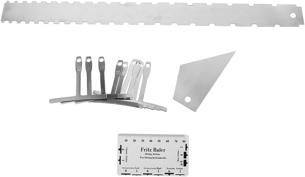Wakauto Guitar String Action Gauge Ruler with Radius and Bridge Height Measuring Tools, Metal Notched Straight Edge for Electric Bass Guitar Neck Adjustment and Setup