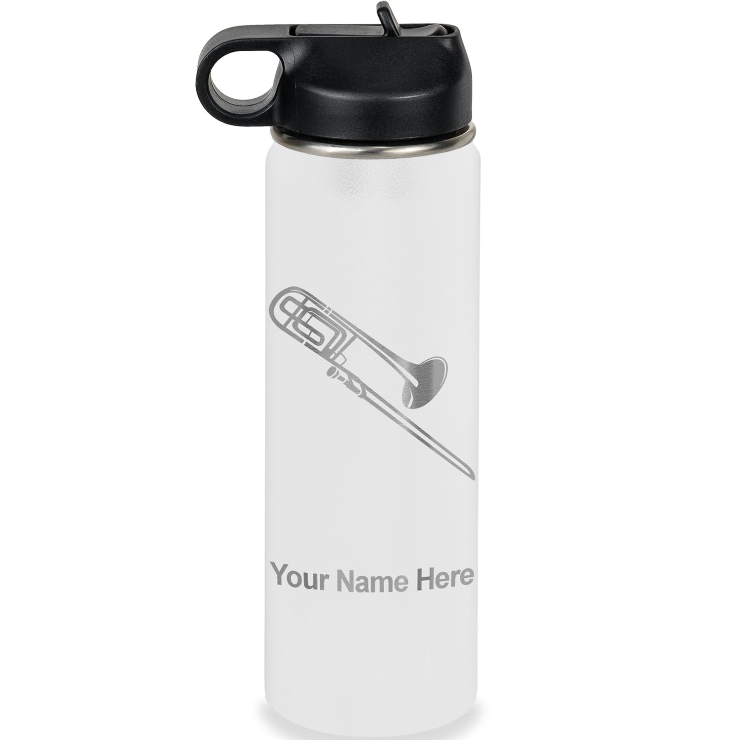 LaserGram Personalized Water Bottle, Trombone, Stainless Steel Double Wall Vacuum Insulated with Flip Top Straw, Custom Engraved Gift (32oz / 950ml Lavender)