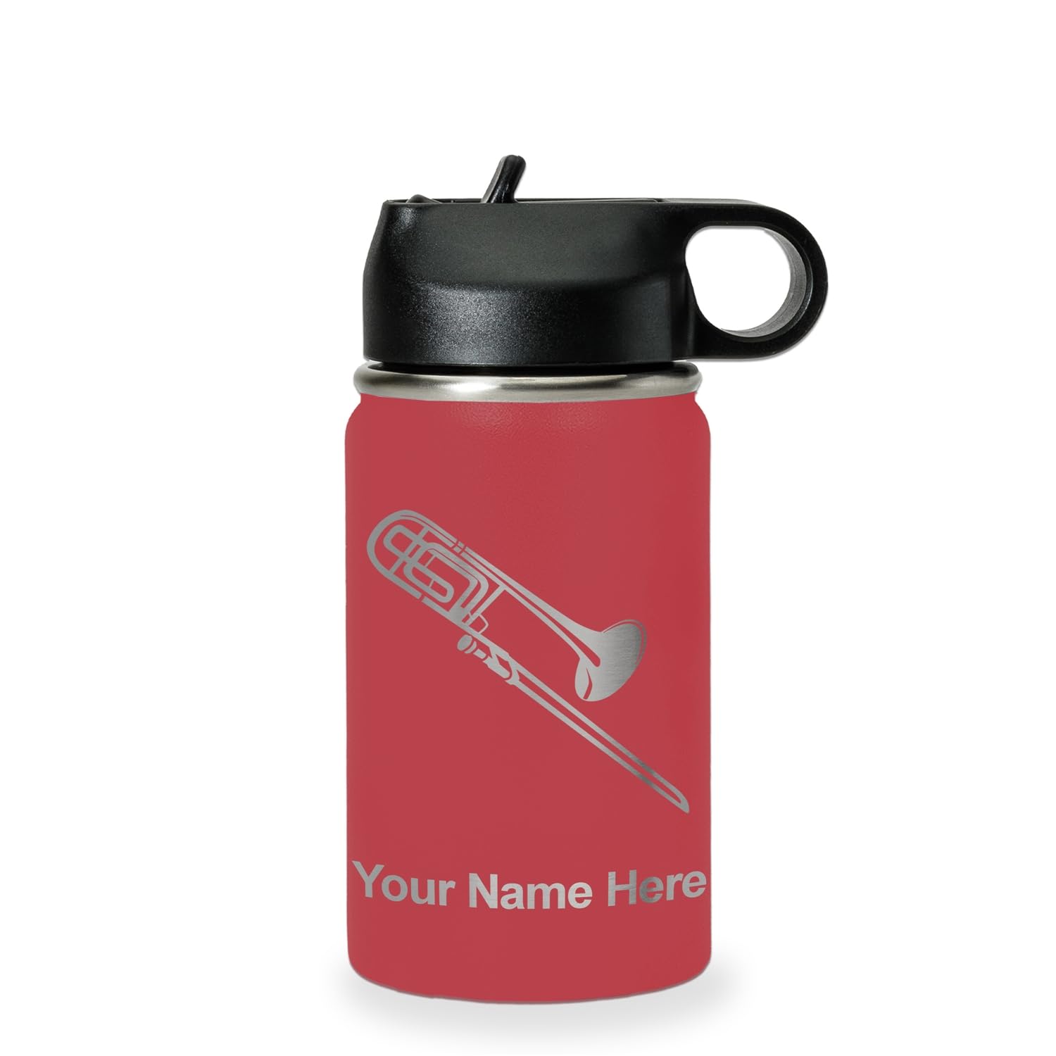 LaserGram Personalized Water Bottle, Trombone, Stainless Steel Double Wall Vacuum Insulated with Flip Top Straw, Custom Engraved Gift (32oz / 950ml Lavender)
