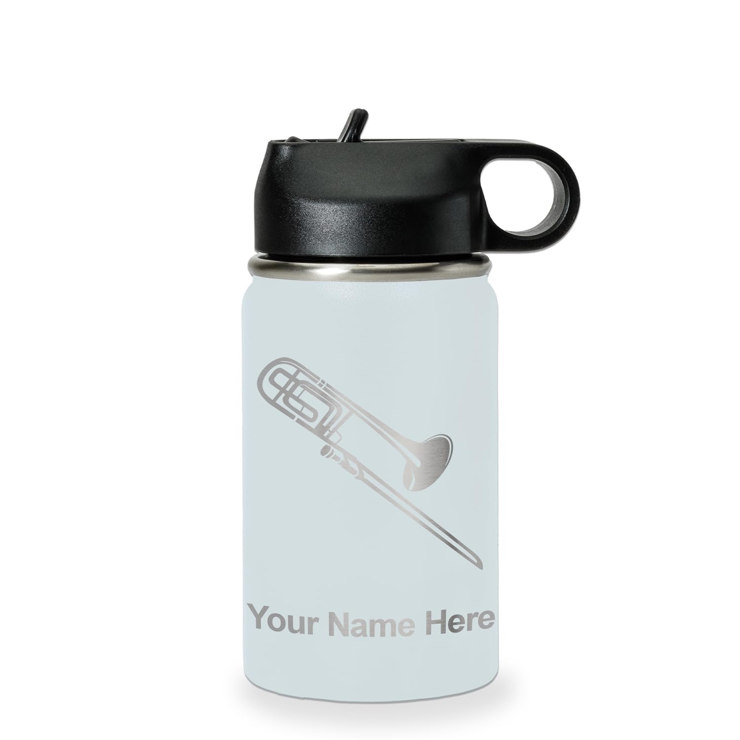 LaserGram Personalized Water Bottle, Trombone, Stainless Steel Double Wall Vacuum Insulated with Flip Top Straw, Custom Engraved Gift (32oz / 950ml Lavender)