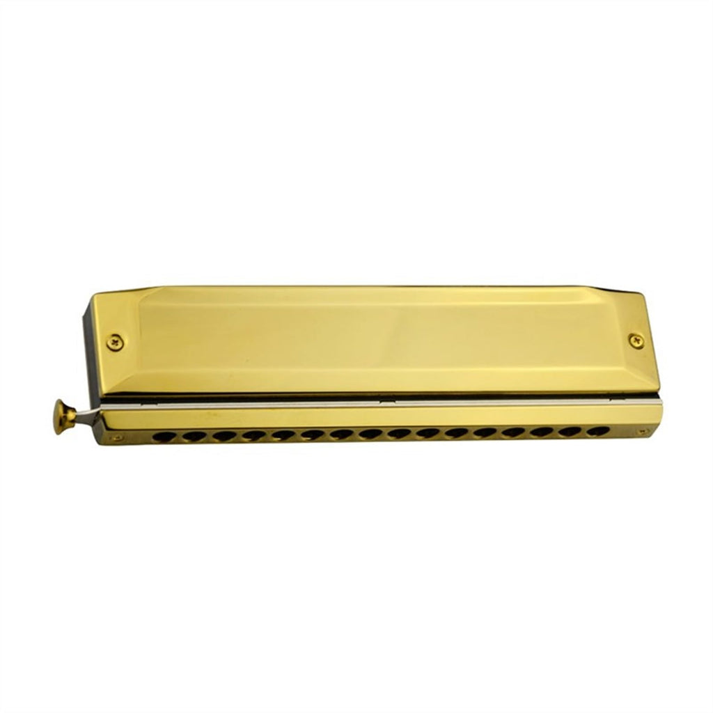 Students Harmonica 16 Holes 64 Tone C Key Chromatic Harmonica Professional Wind Musical Instruments With Case (Color : Gold)