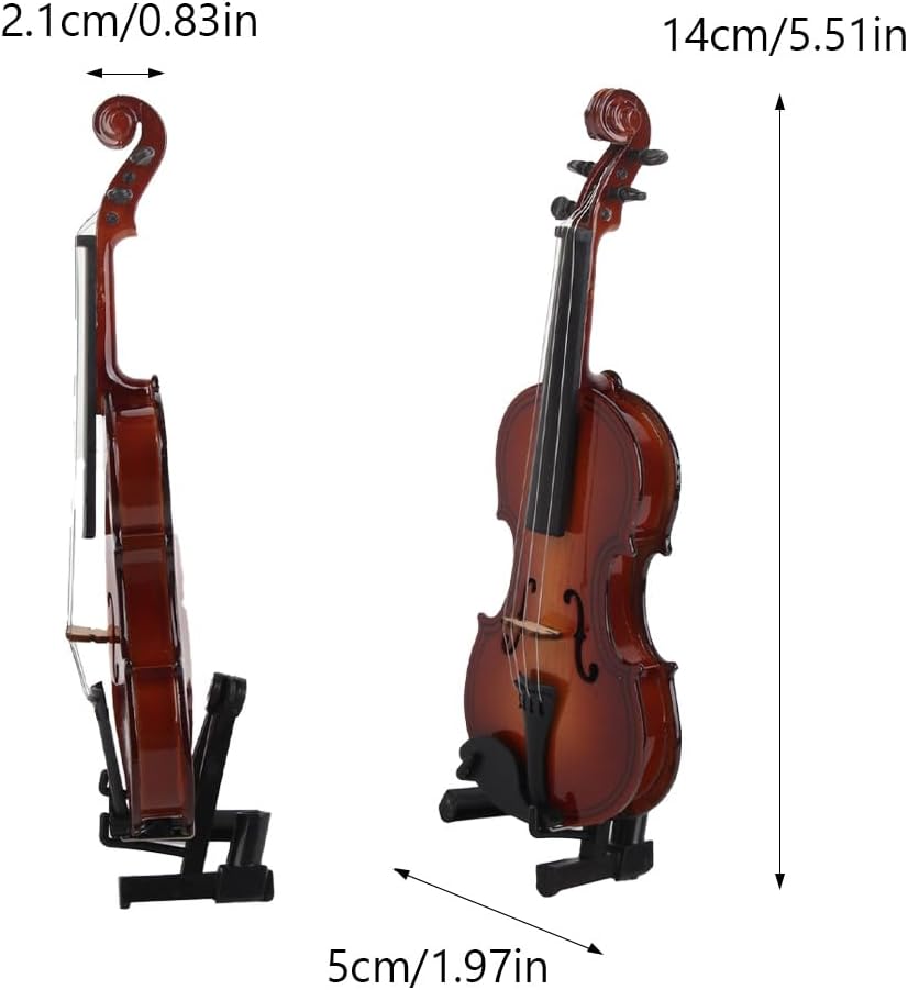 Tiiyee Wooden Miniature Violin Model, 5.5in Mini Musical Instrument Model | Tiny Violin Replica Handmade Display with Bow and Case for Room Home Office Collectible Decoration Ornament Birthday Gift