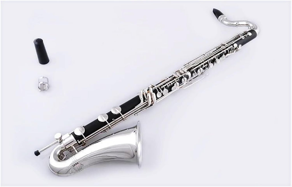 Bb Bass Clarinet Silver Plated Keys Bakelite Clarinet with Case, Copper Hoop & Bell Mouth – Student/Intermediate Woodwind Instrument