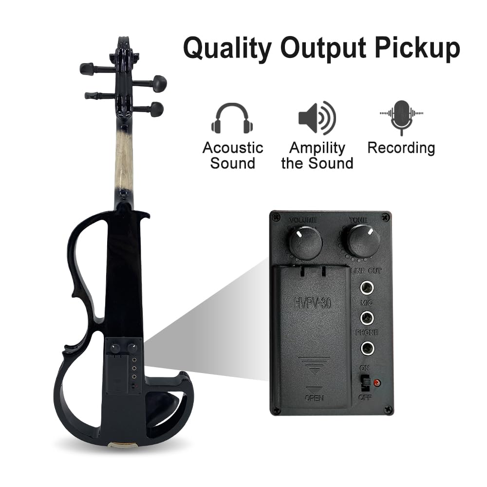 Vetimobato Electric Violin 4/4 Full Size Solid Wood Silent Violin Set for Adults Beginner Practice Electric Fiddle with Ebony Fittings Hard Case & Bow(4 String White)