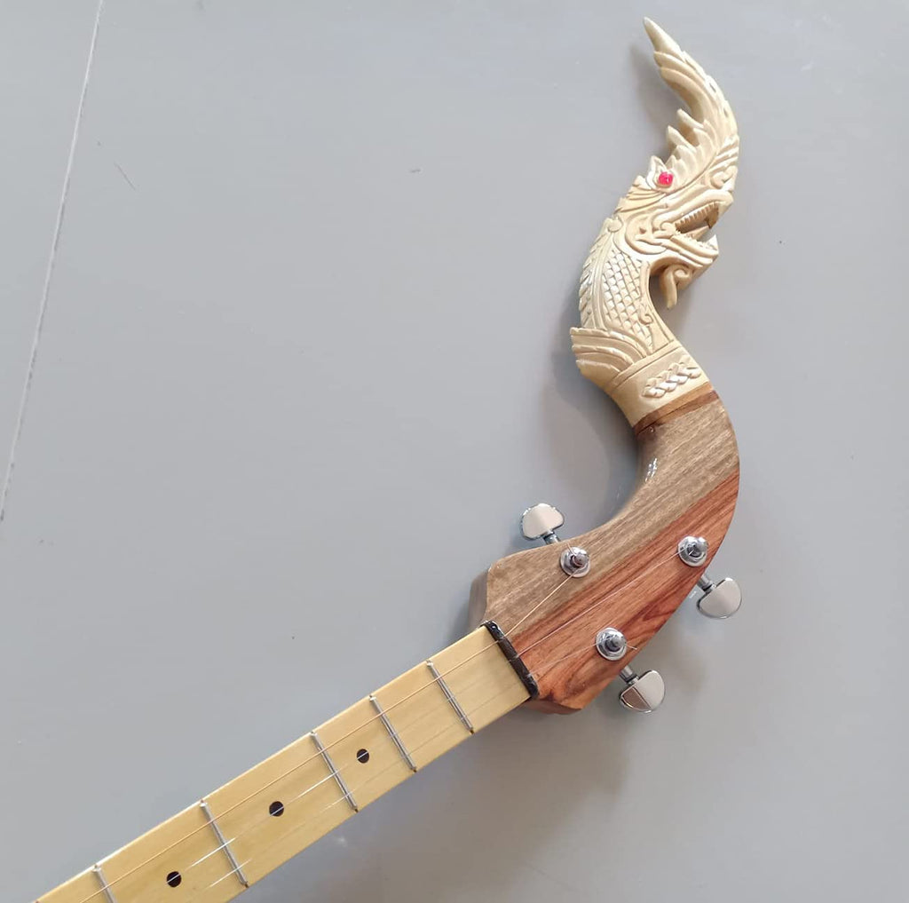 Isarn Electric Phin 3 Strings, Thai Lao Guitar Musical Instrument, Traditional Thai Musical Pin77 (Brown-A)