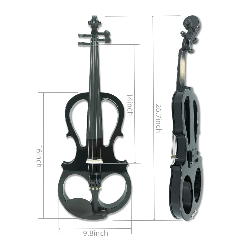 Vetimobato 16 Inch Electric Viola 4 String Practice Silent Viola Solidwood Walnut with Maple Neck Ebony Fittings Metallic Coating Case Bow Headphones AUX Cable Perfect for Beginner Professional(White)