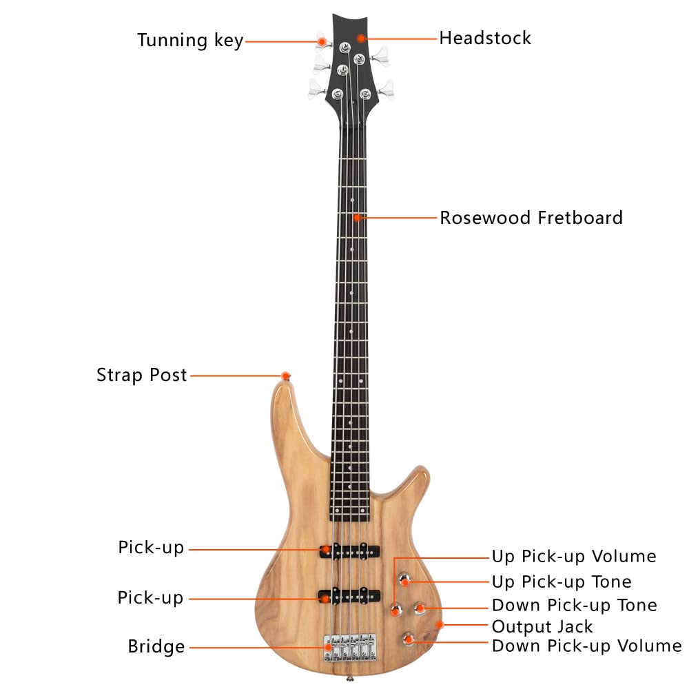 Ktaxon Electric Bass Guitar 4 String Bass Guitar with 20 Watt Amplifier, PJ Type Pickup, Naturally air-dried Maple Neck, Rosewood Fretboard, Basswood Body(Black)