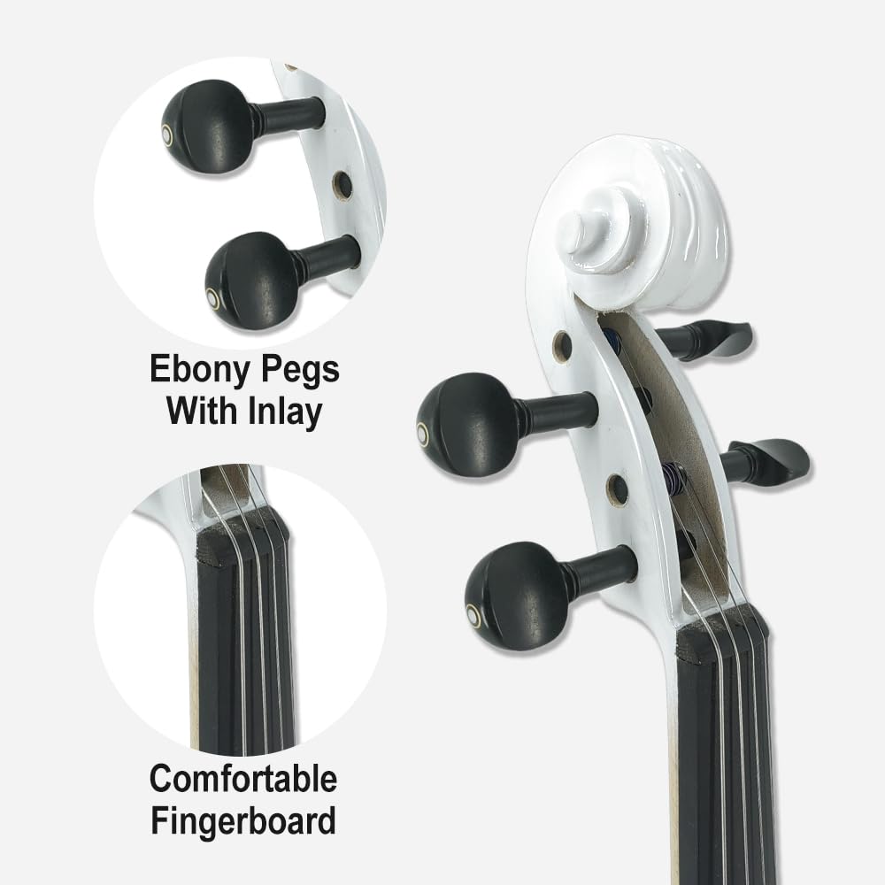 Vetimobato 16 Inch Electric Viola 4 String Practice Silent Viola Solidwood Walnut with Maple Neck Ebony Fittings Metallic Coating Case Bow Headphones AUX Cable Perfect for Beginner Professional(White)
