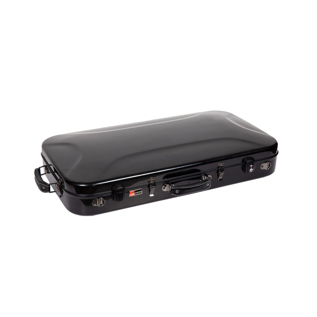 Crossrock Fiberglass Double Case for Mandolin & 4/4 Violin – Fits A & F-Style | Black Gloss Finish, TSA Lock, Backpack Straps, Accessory Storage – Pro Tour Series