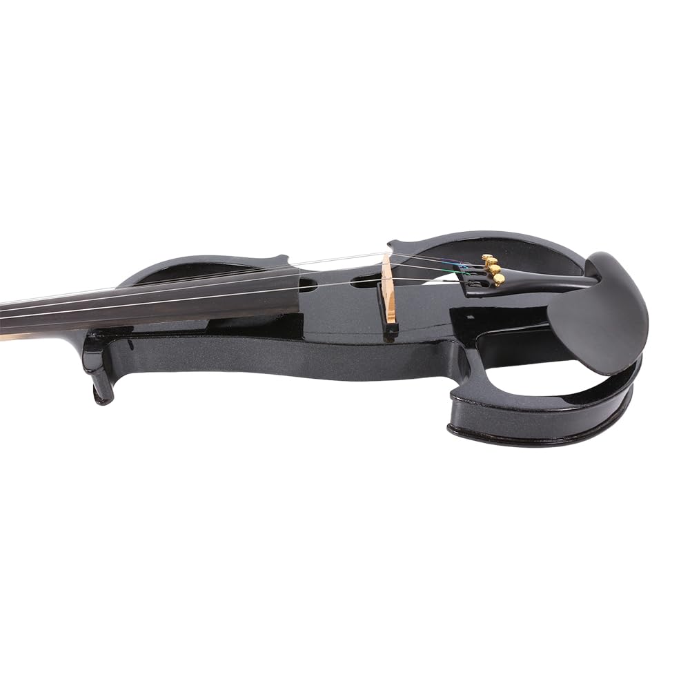 4 String Electric Viola Full 4/4 Size, Silent Practice Viola, Solid Wood Metallic Electric Violas with Ebony Fittings, Beginner Kit for Adults Teens (black)