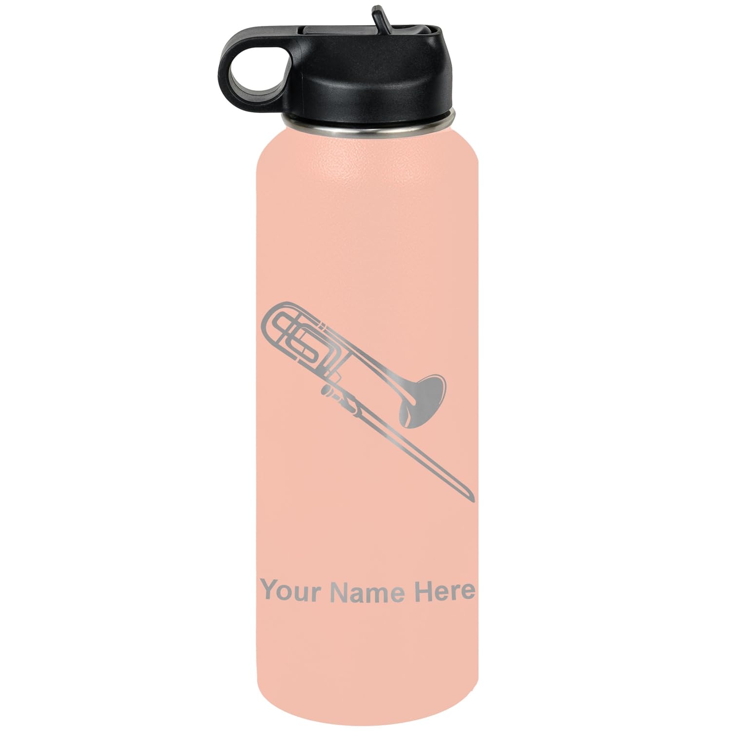 LaserGram Personalized Water Bottle, Trombone, Stainless Steel Double Wall Vacuum Insulated with Flip Top Straw, Custom Engraved Gift (32oz / 950ml Lavender)