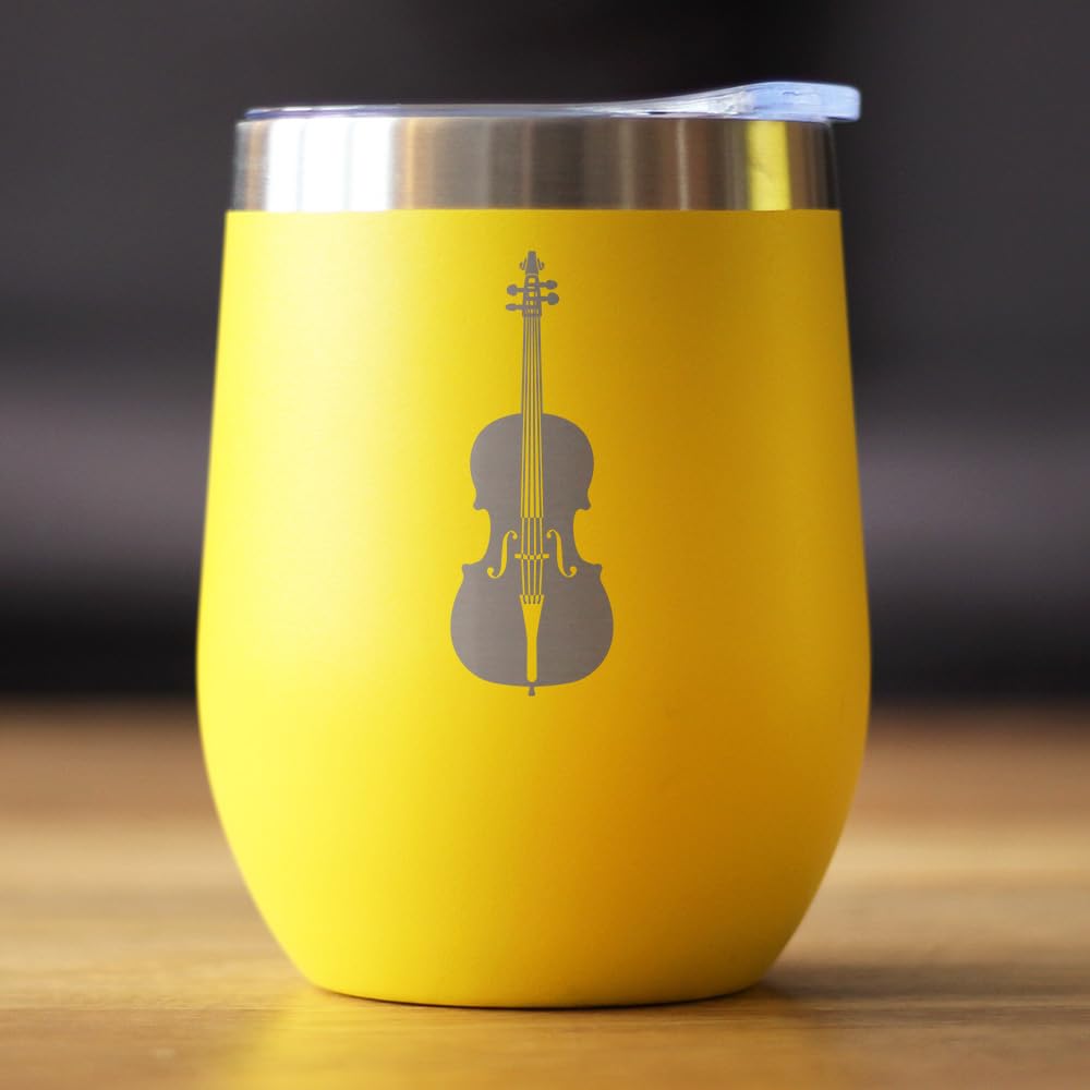 Bevvee Cello - Wine Tumbler Cup with Sliding Lid - Stainless Steel Insulated Mug - Orchestra Gifts for Cellists - Teal