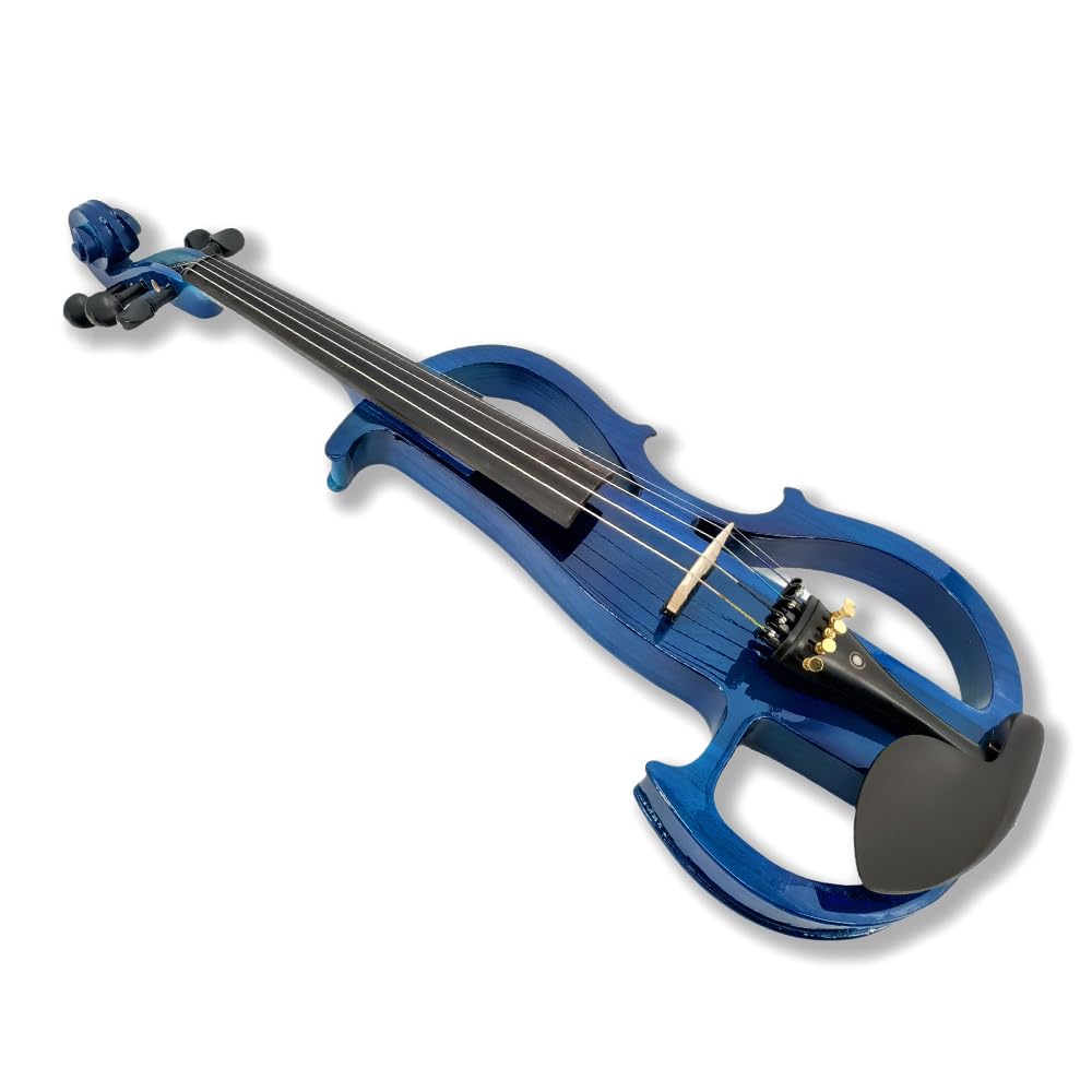 Vetimobato 16 Inch Silent Electric Viola Set- Solidwood Body with Ebony Fittings Metallic Coating Full Viola Set for Beginner Practice Professional Performance and Studio Recording (Blue, 4 String)