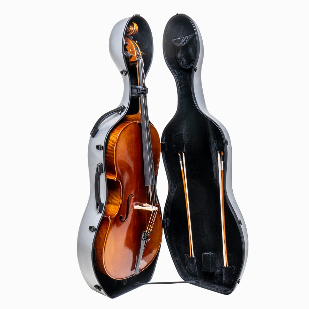 MI&VI CC-9001 Pure 100% Carbon Fiber Cello Case (Full Size) 4/4 with Wheels | Carry Straps | 8lb Lightweight | Tough Shell (3K Blue)