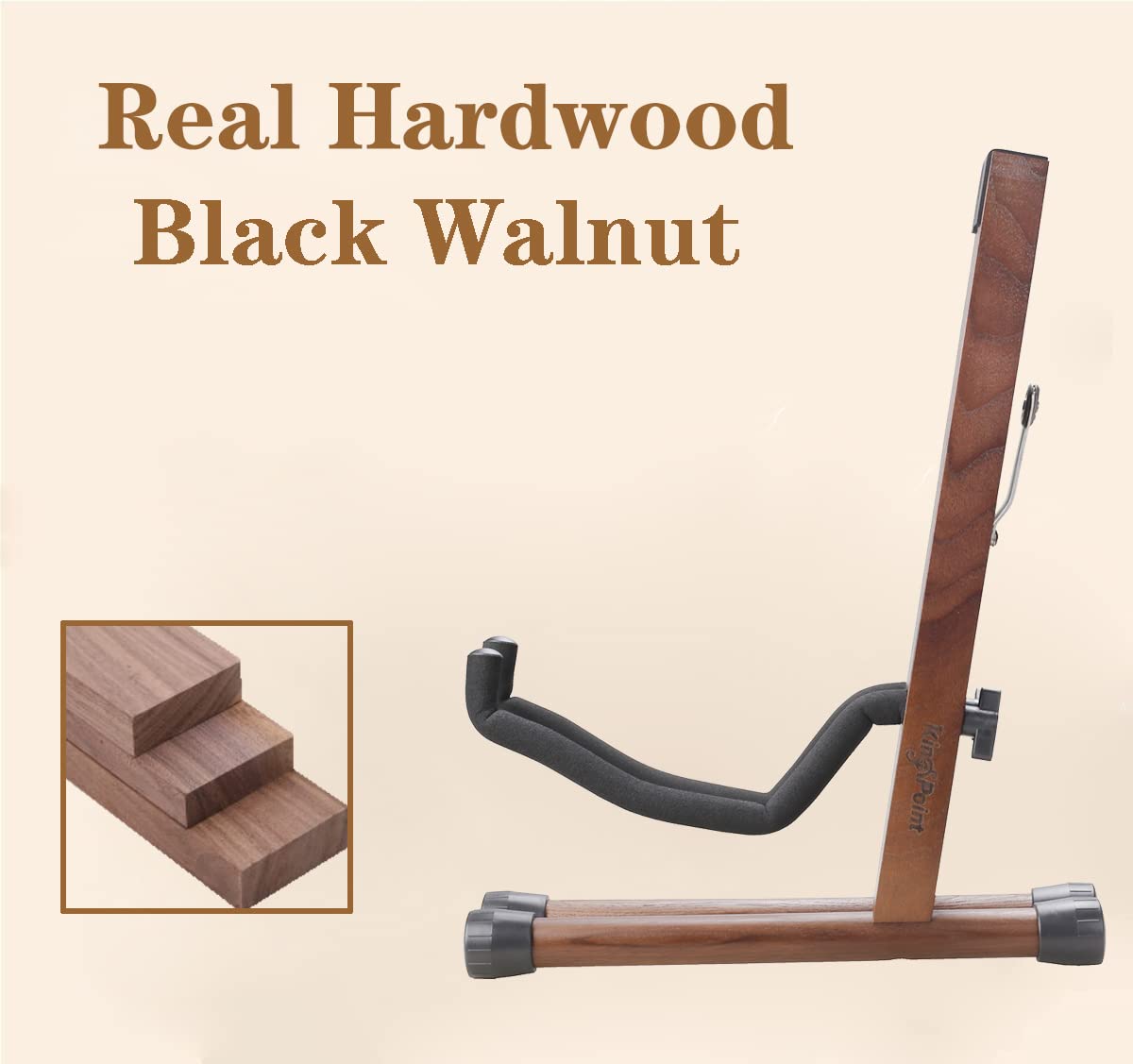 KingPoint Guitar Stand, Guitar Floor Stand, Acoustic Electric Wooden A Frame Folding Guitar Holder Adjustable for Bass, Cello, Mandolin, Banjo, Ukulele (Acacia)