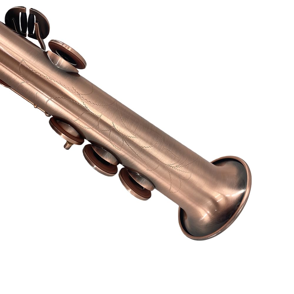Bb Straight Soprano Saxophone Gold Lacquer Brass with Exquisite Carving and Shell Keys Full Set Includes Hard Case Mouthpiece Reeds Gloves for Students