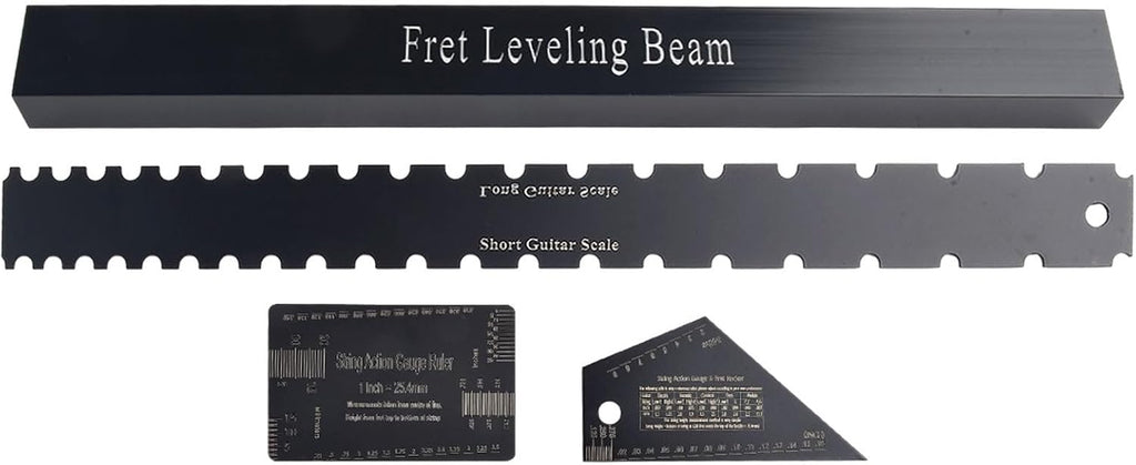 4 Pieces Luthier Tools Guitar Neck Notched Straight Edge String Action Gauge Ruler Fret Rocker for Guitar and Bass Setup Tool Set Stainless Steel