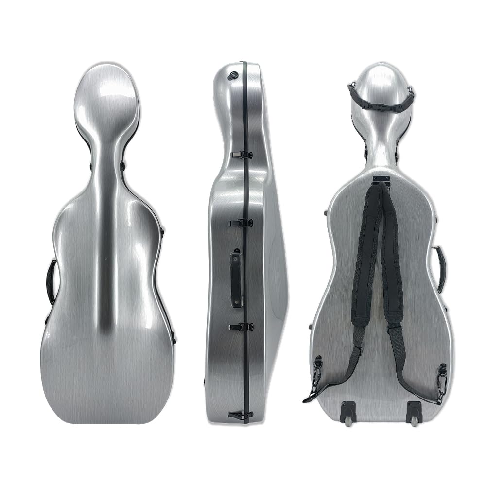 1/2 Size Carbon Fiber Cello Case with Wheels - Lightweight Durable Composite Design for Easy Transport and Superior Protection(White)