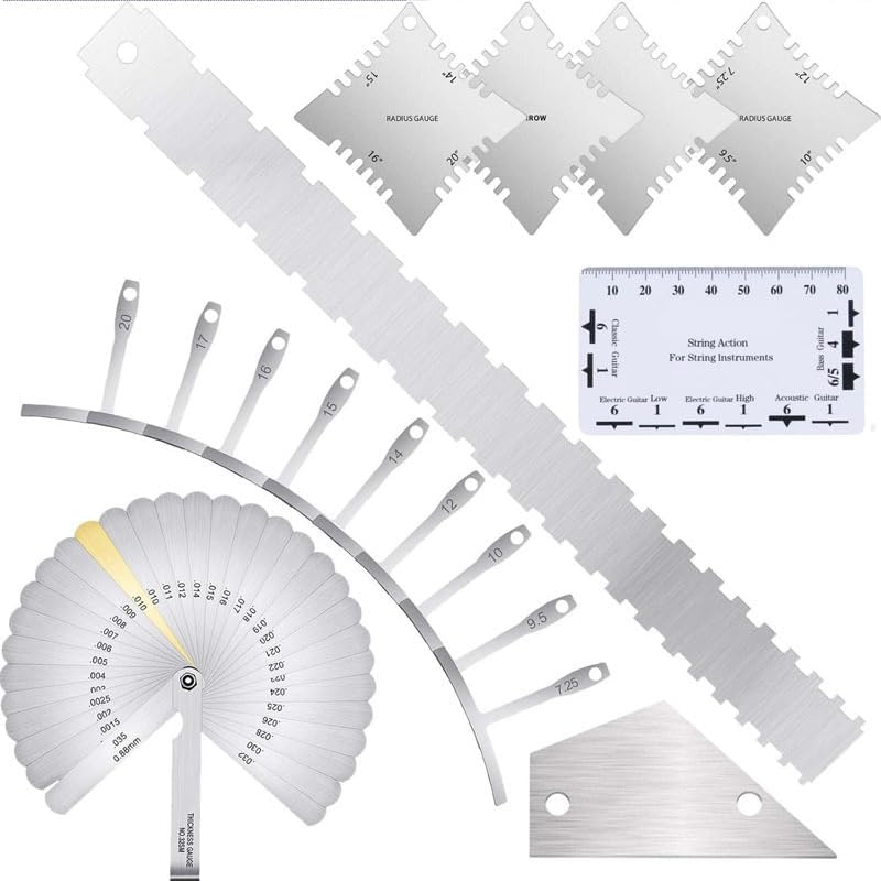 17Pcs Guitar Luthier Setup Tool Kit, String Action Ruler, Feeler Gauge(32 Blades), T-Shape Gauge for Guitar & Bass