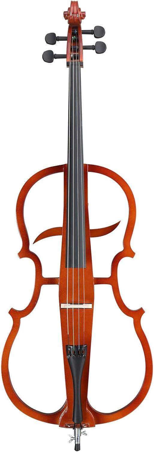 4/4 Electric-Acoustic Cello Natural Finish Maple Basswood Body | Headphone & Speaker Ready, 9V Battery Powered, Includes Bow & Rosin, Beginner to Professional, 136 x 53.5 x 24.5 cm