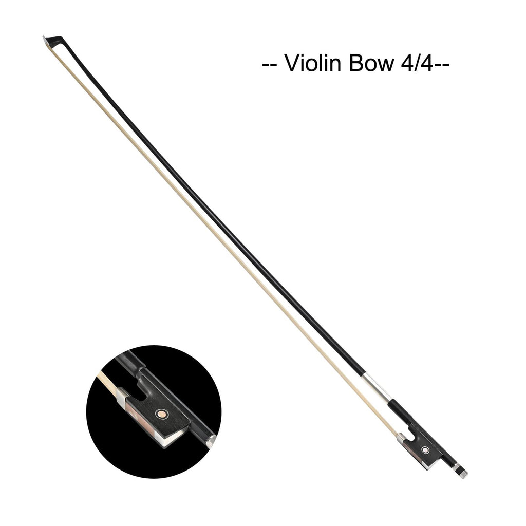 LIEKE Carbon Fiber Violin Bow 4/4 Full Size LightWeight Fiddle Bow (4/4 size, Black)