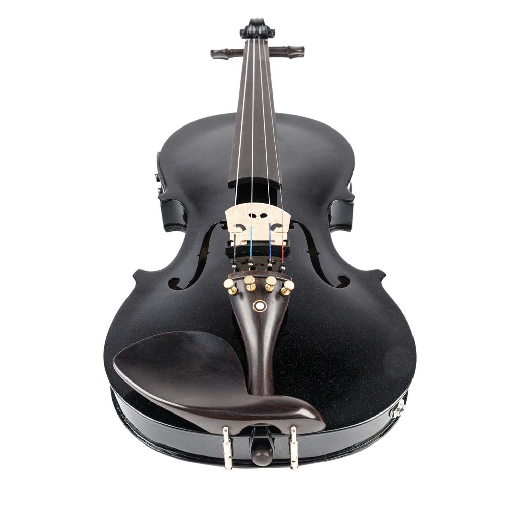 Ktaxon Acoustic Electric Violin, 4/4 Violin with EQ preamp and Ebony Accessories, Full-size Violin with AUX Cable, Shoulder Rest, Rosin, Extra String and Cleaning Cloth (Black)