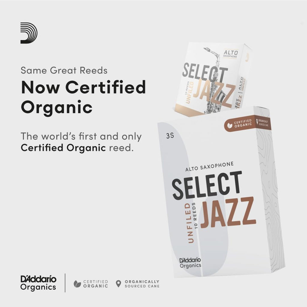 D'Addario Organic Select Jazz Unfiled Alto Saxophone Reeds - Sax Reeds - Individually Sealed - 4 Soft, 10 Pack