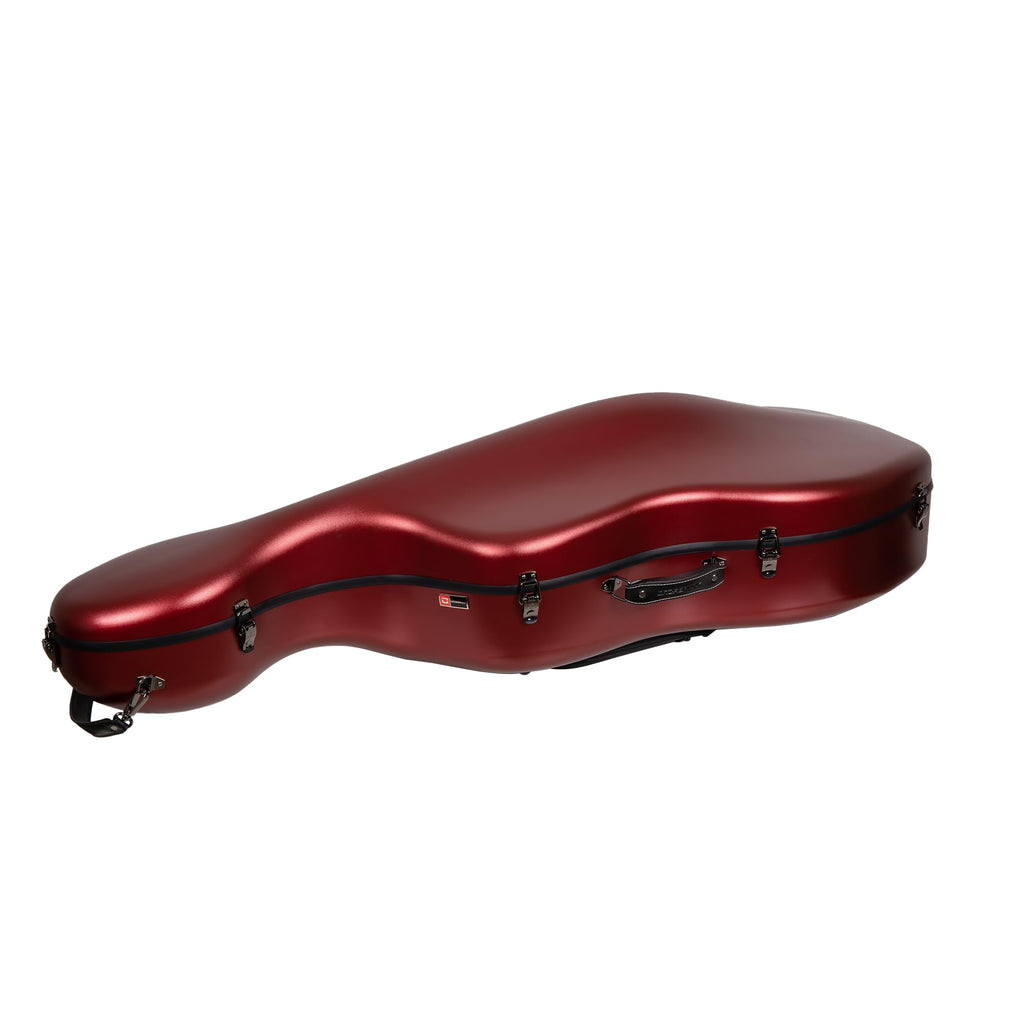 Crossrock Poly Carbon Cello Case for 4/4 Full Size | Red Matte Finish, Black Velvet Interior, Wheels, Music Pouch – Lightweight Protection Series