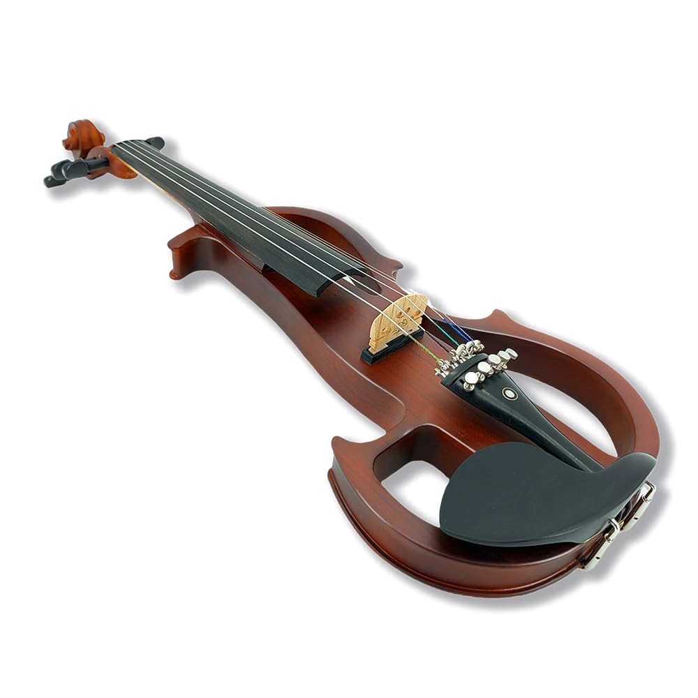 Vetimobato Electric Violin 4/4 Full Size Solid Wood Silent Violin Set for Adults Beginner Practice Electric Fiddle with Ebony Fittings Hard Case & Bow(4 String White)